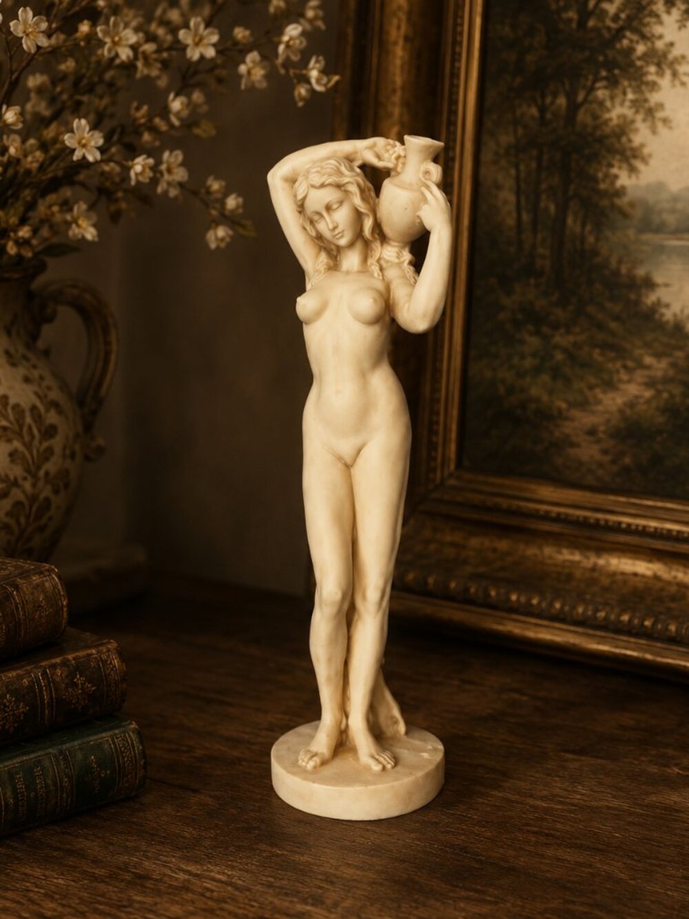 A. Santini "Nude Woman with Water Jug" Sculpture Made in Italy